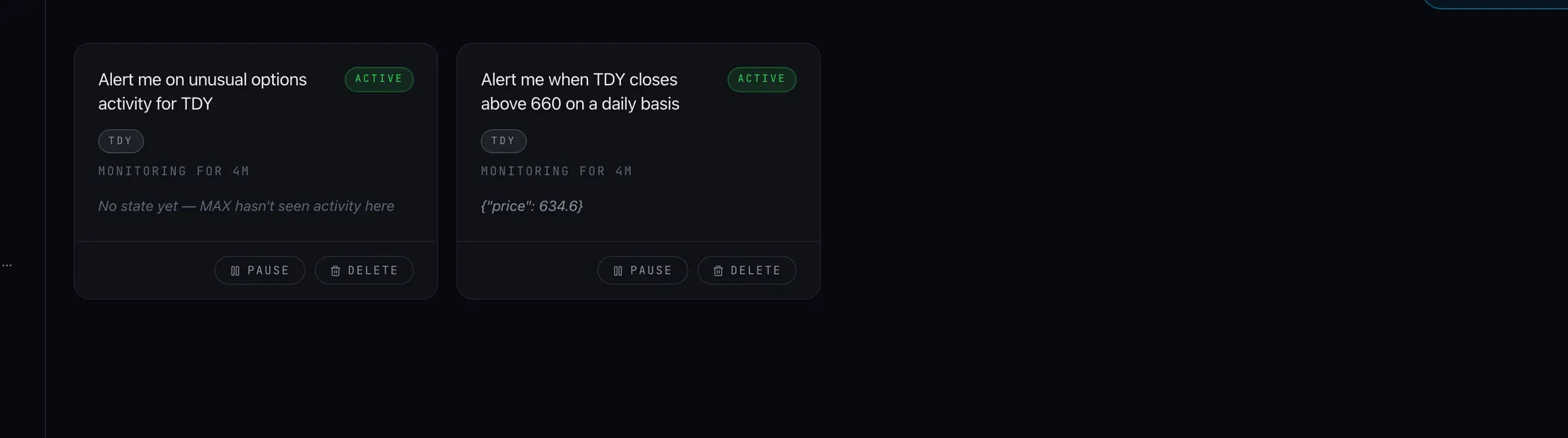 Active monitors with recent events